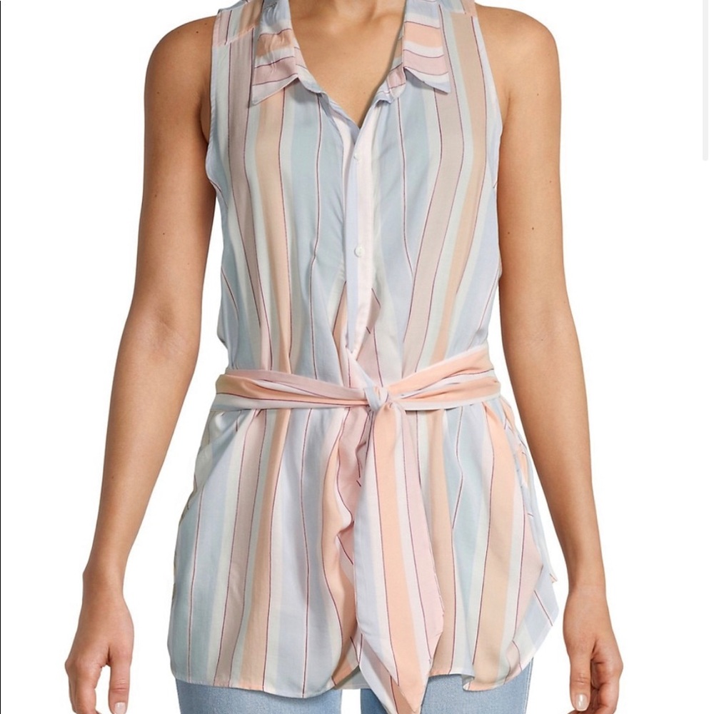 Free People Mackenzie Wrap Top Pastel Vertical Stripe Sleeveless Boho Blouse, M